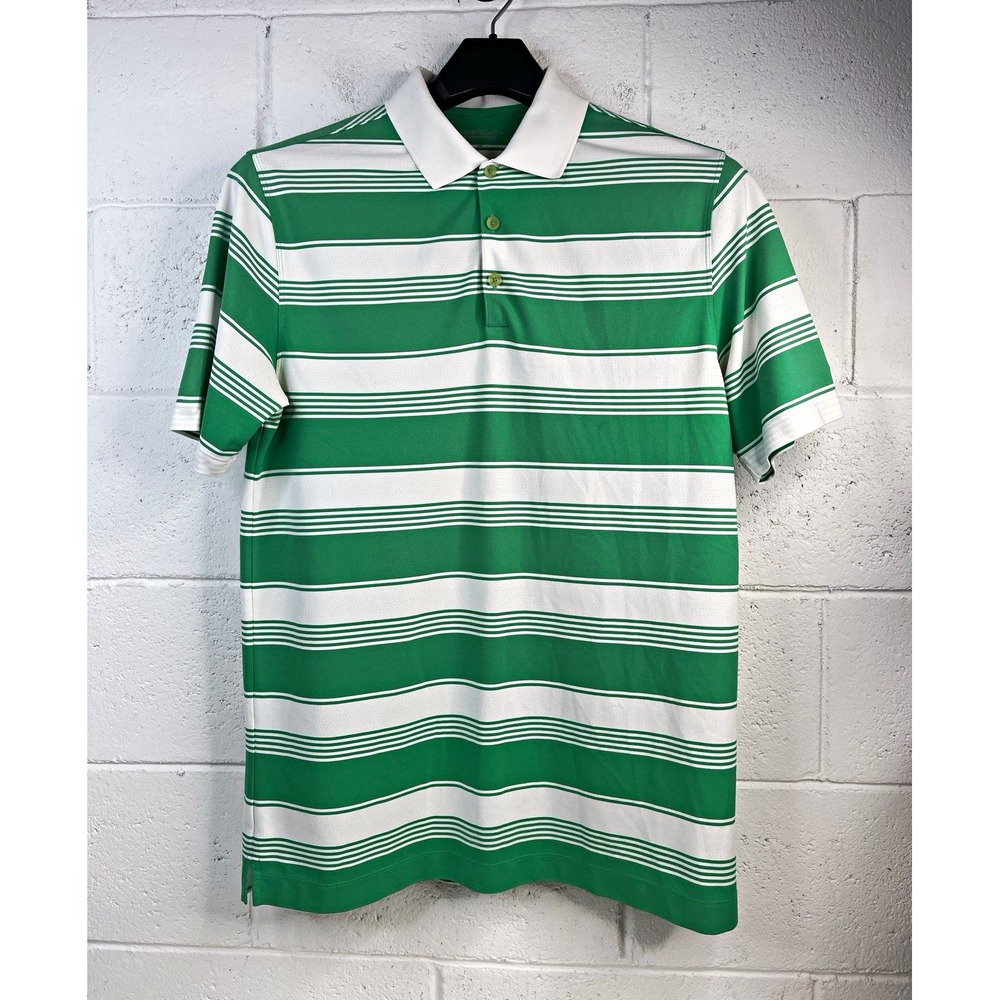 Nike Golf Tour Performance Polo Shirt Men L Green Striped Dri-Fit Short Sleeve